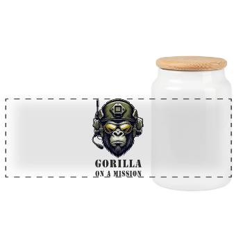 Gorilla in Mission / Military - Panoramic Cookie Jar with Wooden Lid - white - Front