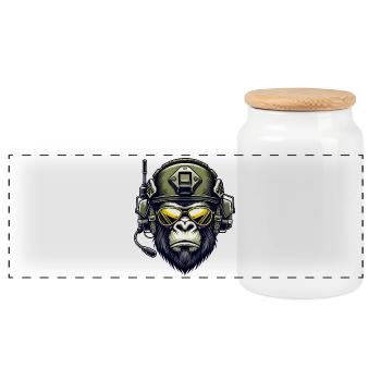 Gorilla Military Design - Panoramic Cookie Jar with Wooden Lid - white - Front