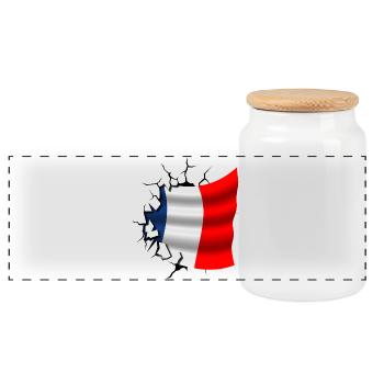 Drapeau de la France - France - Drapeau Broken Design - Boîte à biscuits avec couvercle en bois - blanc - Devant