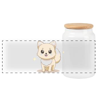 Adorable chien spitz beige au regard joyeux - Boîte à biscuits avec couvercle en bois - blanc - Devant