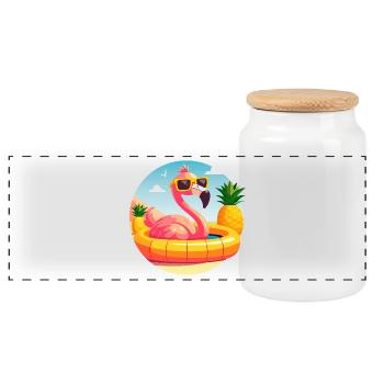 Flamingo und Ananas süße Vektorzeichnung - Panorama Keksdose mit Holzdeckel - Weiß - Vorne