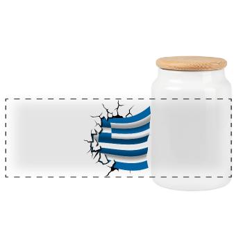 Flag of Greece - Greece - Flag Broken Design - Panoramic Cookie Jar with Wooden Lid - white - Front