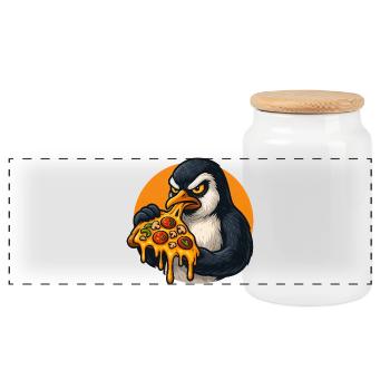 Determined Penguin Pizza Italian Food - Panoramic Cookie Jar with Wooden Lid - white - Front