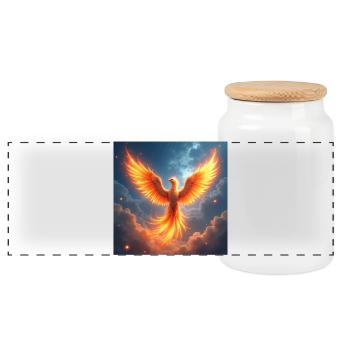Krafttier Phoenix - Panorama Keksdose mit Holzdeckel - Weiß - Vorne