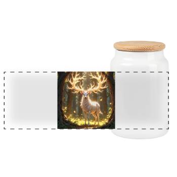 Power Animal Deer in Daylight - Panoramic Cookie Jar with Wooden Lid - white - Front