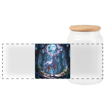 Power Animal Deer under the Moonlight - Panoramic Cookie Jar with Wooden Lid - white - Front