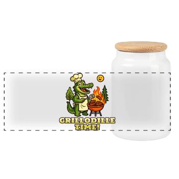 C’est l’heure de la grillodille ! - Boîte à biscuits avec couvercle en bois - blanc - Devant