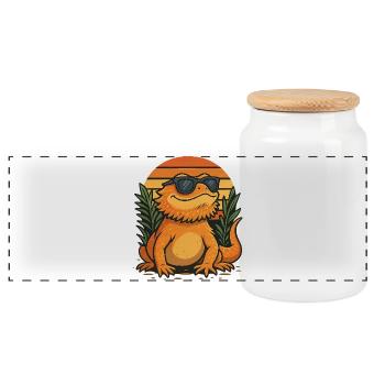 Coole Bartagame vor Retro-Sonnenuntergang – Reptil - Panorama Keksdose mit Holzdeckel - Weiß - Vorne