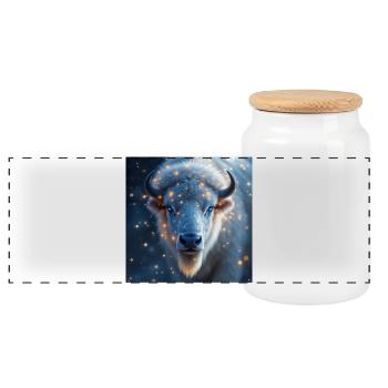 White Bison Power Animal - Panoramic Cookie Jar with Wooden Lid - white - Front