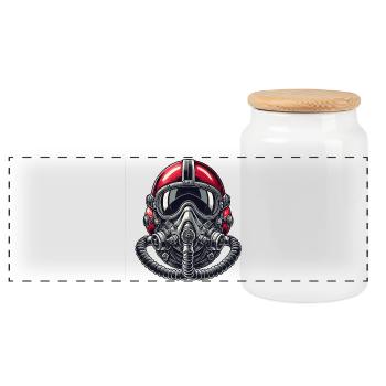 Pilot Helmet Design - Panoramic Cookie Jar with Wooden Lid - white - Front