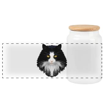 Katze schwarz-weiß, langhaarig, verschenken - Panorama Keksdose mit Holzdeckel - Weiß - Vorne