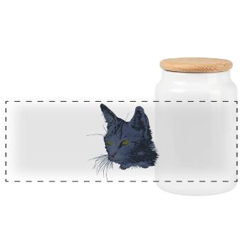 Katze Kopf Seite, Stubentiger, schenken weihnachen - Panorama Keksdose mit Holzdeckel - Weiß - Vorne