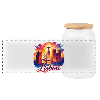 Lissabon Lisboa Hauptstadt Portugal Geschenk - Panorama Keksdose mit Holzdeckel - Weiß - Vorne