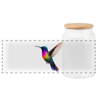 Vibrant Rainbow Hummingbird Design - Panoramic Cookie Jar with Wooden Lid - white - Front