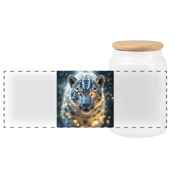 Power Animal White Leopard - Panoramic Cookie Jar with Wooden Lid - white - Front