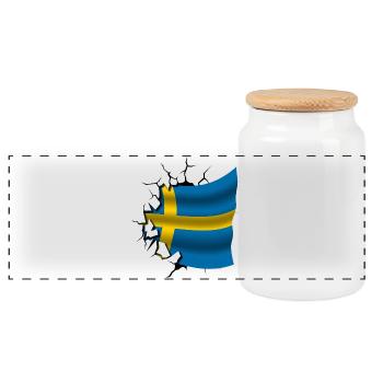 Drapeau de la Suède - Suède - Drapeau Broken Design - Boîte à biscuits avec couvercle en bois - blanc - Devant