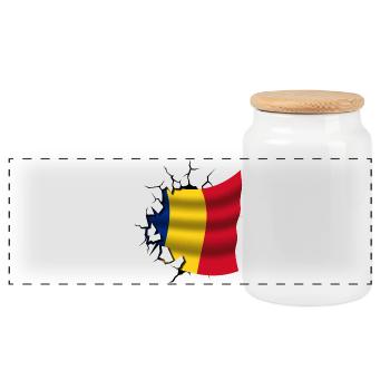 Flagge von Rumänien - Rumänien - Flagge Broken Design - Panorama Keksdose mit Holzdeckel - Weiß - Vorne