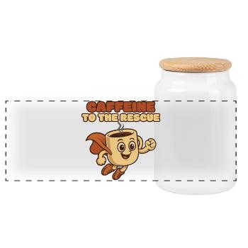 Coffee Rescue Hero - Panoramic Cookie Jar with Wooden Lid - white - Front