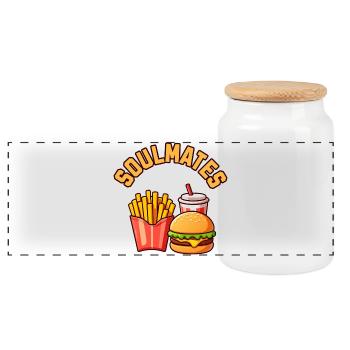 Soul mates, Burger Frites Soda - Boîte à biscuits avec couvercle en bois - blanc - Devant
