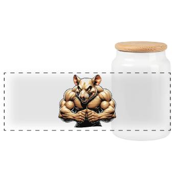 Fierce Anthropomorphic Rodent Illustration - Panoramic Cookie Jar with Wooden Lid - white - Front