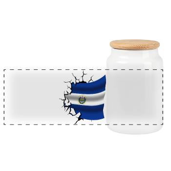 Flag of El Salvador - The Savior - Flag Broken - Panoramic Cookie Jar with Wooden Lid - white - Front