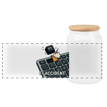 F1 accident - funny pun - Panoramic Cookie Jar with Wooden Lid - white - Front
