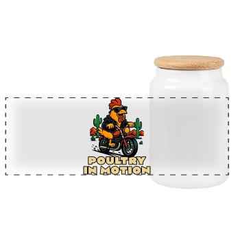 Volaille en mouvement : motard de poulet - Boîte à biscuits avec couvercle en bois - blanc - Devant
