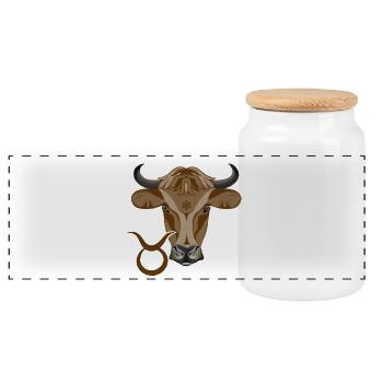 Signe du zodiaque Taureau - Boîte à biscuits avec couvercle en bois - blanc - Devant