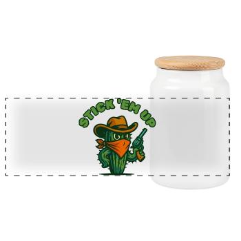 Cactus Cowboy with Bandana and Hat - Panoramic Cookie Jar with Wooden Lid - white - Front