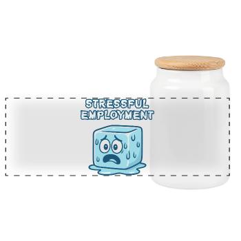 Stressful Work Life Cubic Cartoon - Panoramic Cookie Jar with Wooden Lid - white - Front