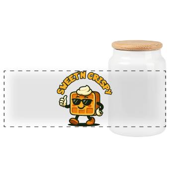 Sweet'n Crisp Waffle Mascot - Panoramic Cookie Jar with Wooden Lid - white - Front