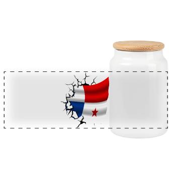 Flagge von Panama - Panama - Flagge Broken Design - Panorama Keksdose mit Holzdeckel - Weiß - Vorne