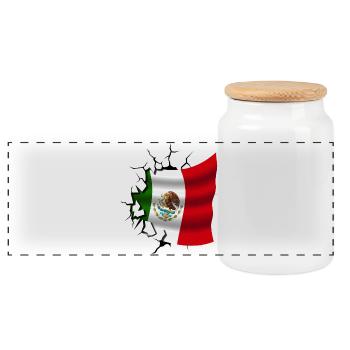 Flag of Mexico - Mexico - Flag Broken Design - Panoramic Cookie Jar with Wooden Lid - white - Front