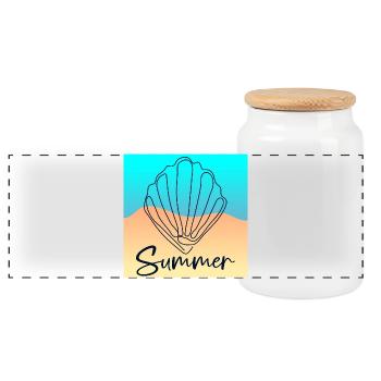 Line Art Coquillage - Plage d’été - Boîte à biscuits avec couvercle en bois - blanc - Devant