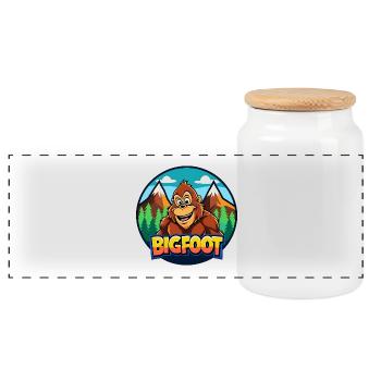 BigFoot Cartoon Wilderness Logo - Panoramic Cookie Jar with Wooden Lid - white - Front