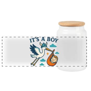 Arrivée du Viking Boy - Boîte à biscuits avec couvercle en bois - blanc - Devant