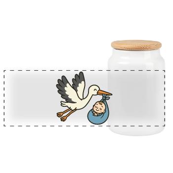 Classic Stork Delivery - Panoramic Cookie Jar with Wooden Lid - white - Front