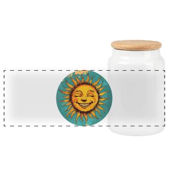 Sonne - Panorama Keksdose mit Holzdeckel - Weiß - Vorne