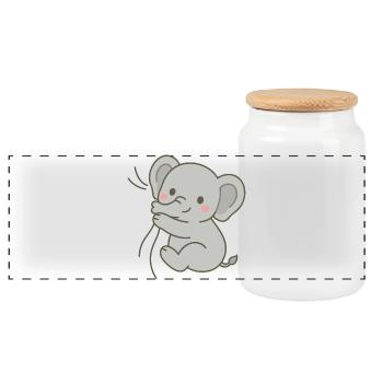 Snuggled elephant calf - Panoramic Cookie Jar with Wooden Lid - white - Front