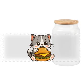 Chat si mignon hamburger restauration rapide nourriture de dessin animé - Boîte à biscuits avec couvercle en bois - blanc - Devant