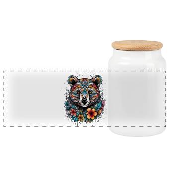 Raccoons in tattoo style - Panoramic Cookie Jar with Wooden Lid - white - Front