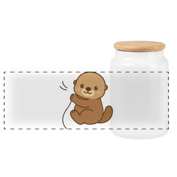 Snuggled Sea Otter - Panoramic Cookie Jar with Wooden Lid - white - Front