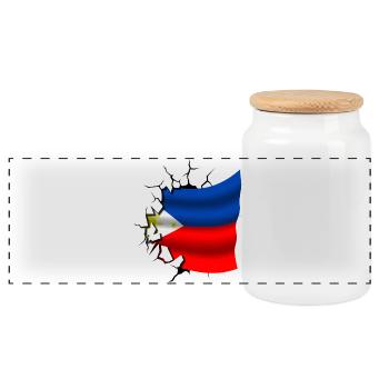 Philippine - Flag Broken - Panoramic Cookie Jar with Wooden Lid - white - Front