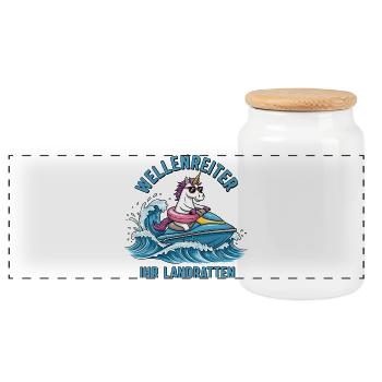 Licorne Cool Jet Ski - Boîte à biscuits avec couvercle en bois - blanc - Devant