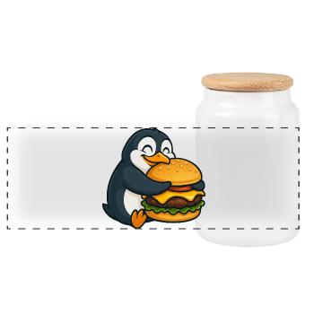 Mignon pingouin cheeseburger Fast Food Love - Boîte à biscuits avec couvercle en bois - blanc - Devant