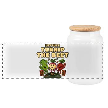 Lettuce Turnip Beet DJ Groove - Panoramic Cookie Jar with Wooden Lid - white - Front