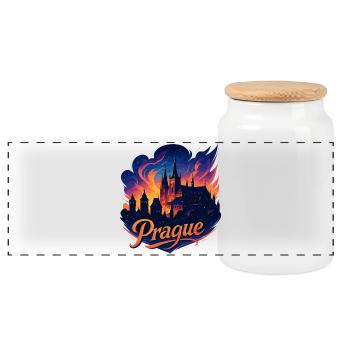 Prague Capital Czech Republic Silhouette Gift - Panoramic Cookie Jar with Wooden Lid - white - Front