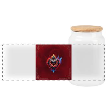 Un cœur enflammé, le feu de l’amour. - Boîte à biscuits avec couvercle en bois - blanc - Devant