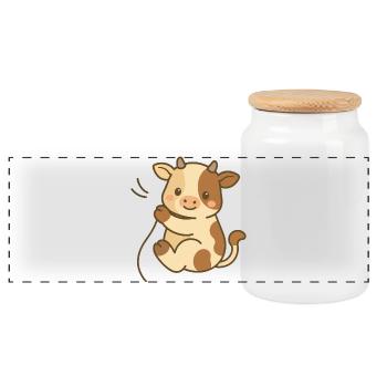 Cuddly Calf Charm - Panoramic Cookie Jar with Wooden Lid - white - Front