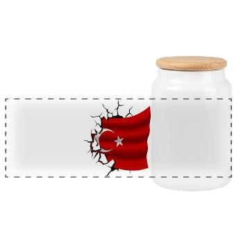Flagge der Türkei - Türkei - Flagge Broken Design - Panorama Keksdose mit Holzdeckel - Weiß - Vorne